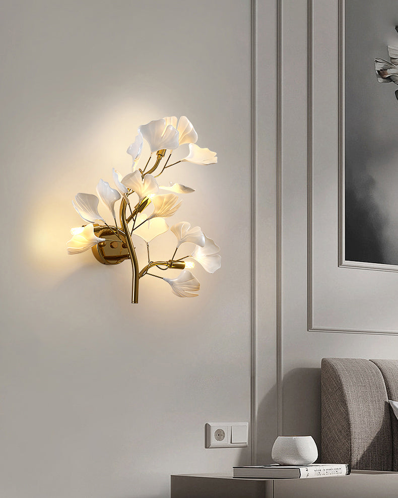 WOMO Ceramic Ginkgo Vine Wall Sconce -WM6161