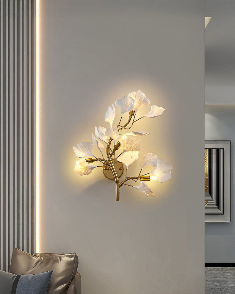 WOMO Ceramic Ginkgo Vine Wall Sconce -WM6161